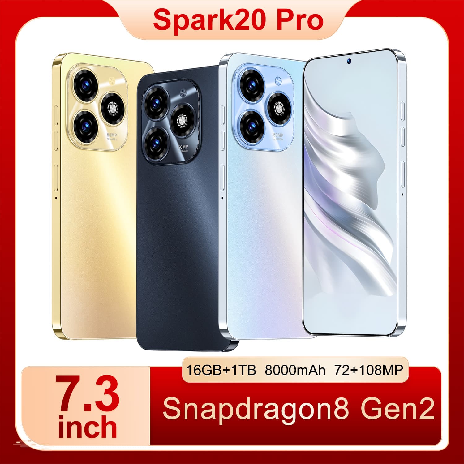 Hot-selling Ozon cross-border phone Spark20 Pro all-in-one with punch-hole screen 16+1TB Android smartphone bulk