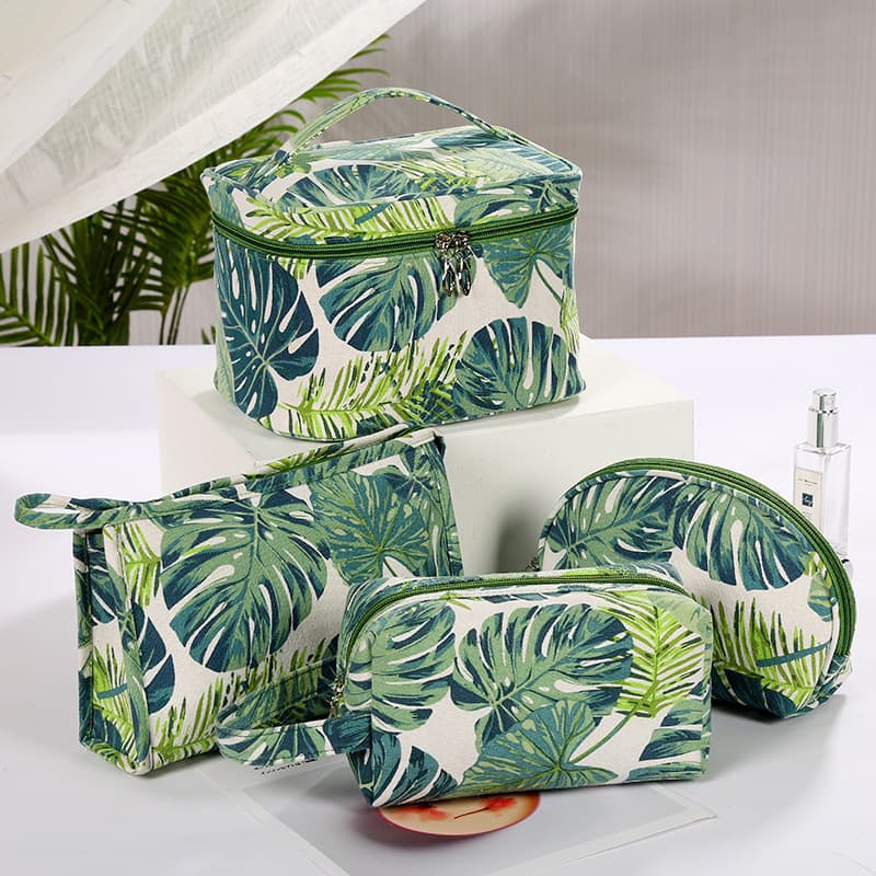 Large Capacity Travel Canvas Cosmetic Bag for Women, Cotton Printed Wash Bag, Waterproof Travel Organizer