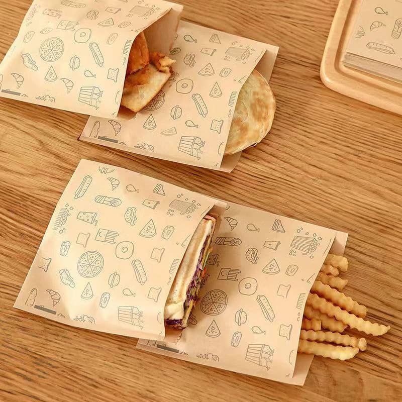 Kraft paper bag, greaseproof paper bag, disposable takeout bag for BBQ, baked pancake, meat sandwich, food packaging, snack bag
