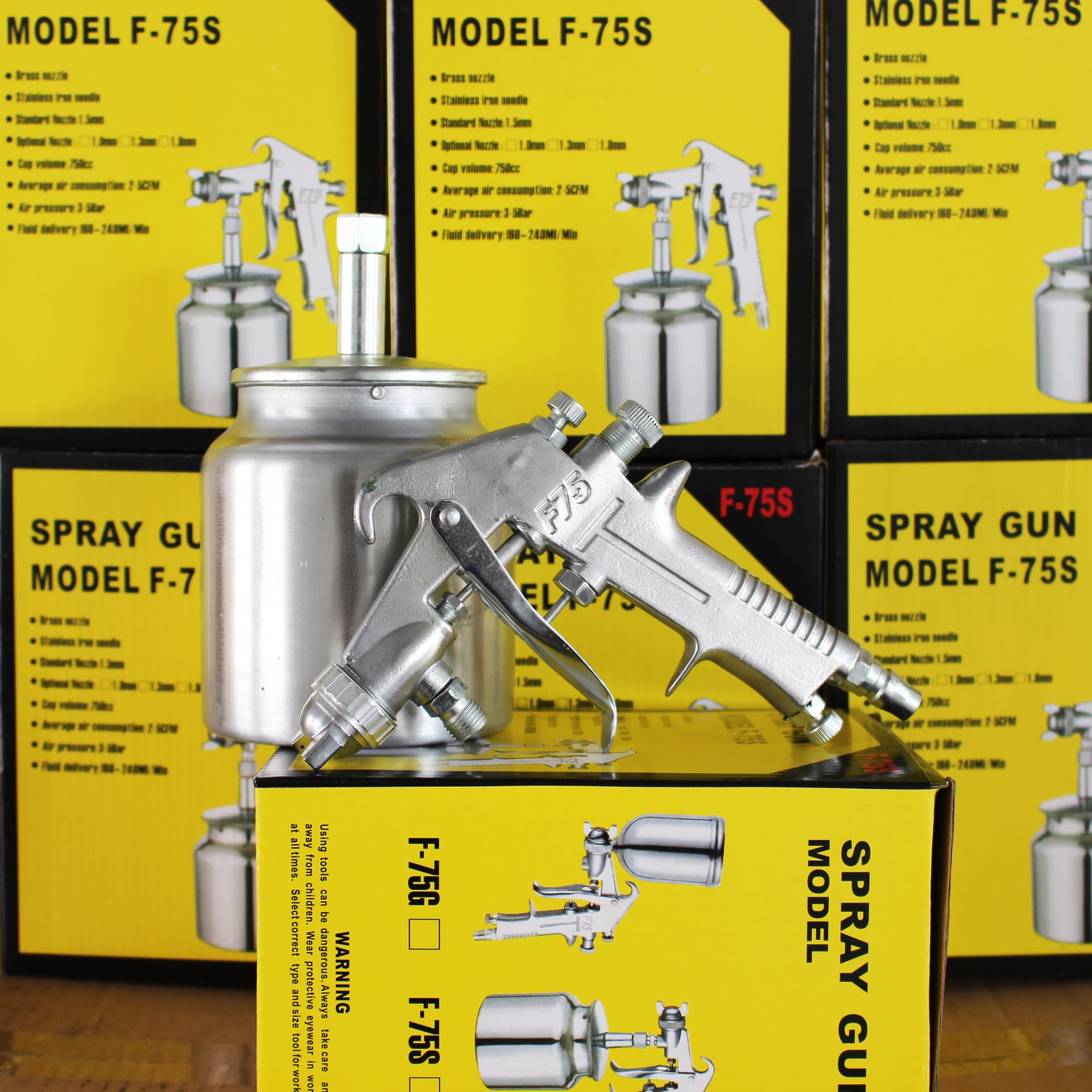 F-75 Paint Spray Gun, Pneumatic Top/Bottom Pot for Furniture, Automotive Coatings, Glue, High-Atomization Aluminum Spray Gun