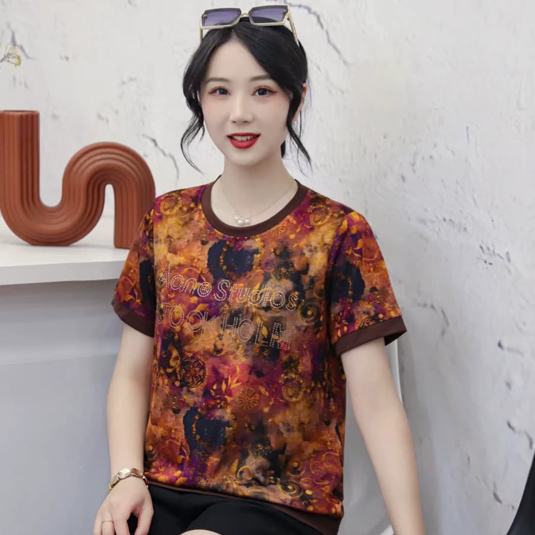 Summer Short Sleeve T-Shirt for Middle-Aged and Elderly Women, Casual Plus Size Mother's Knit Top, New Arrival