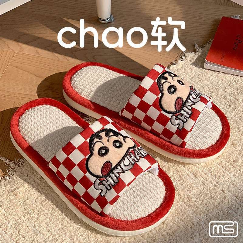 2026 New Genuine Crayon Shin-chan Linen Slippers for Women Spring and Summer Cute Cartoon Flat Home Linen Slippers