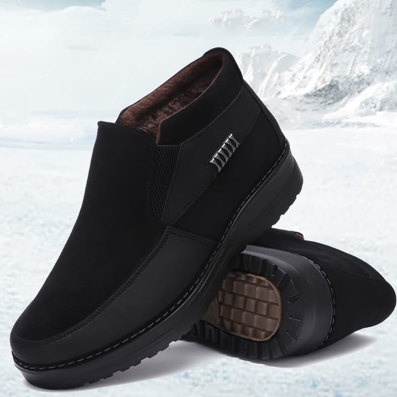 Winter Men's Cotton Shoes Thick Plush Warm Slip-On Middle-Aged and Elderly Large Size Men's Shoes Slip-On Fleece-Lined Cotton Shoes