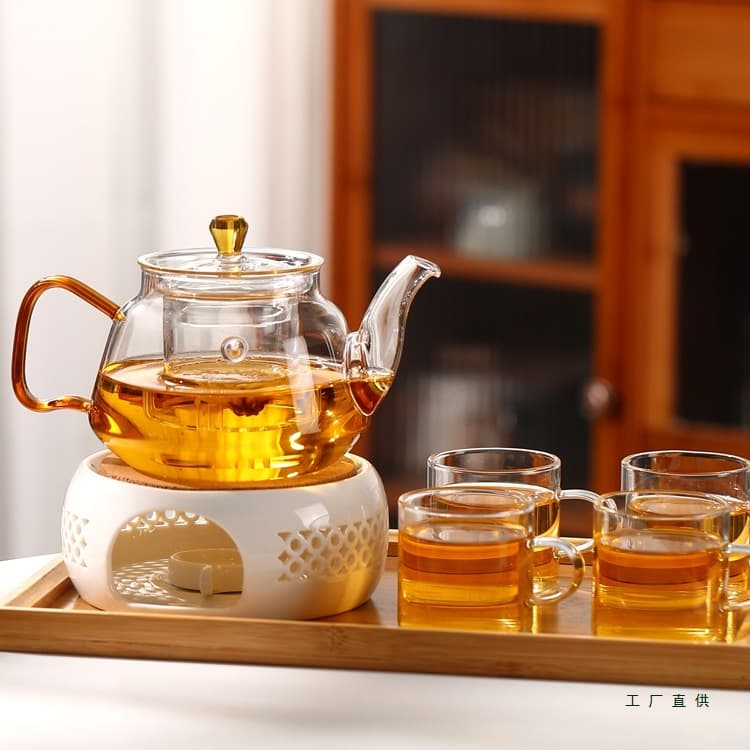 Fruit and flower teapot set, afternoon tea glass tea set, household tea warmer, candle holder, candlestick, tea maker.