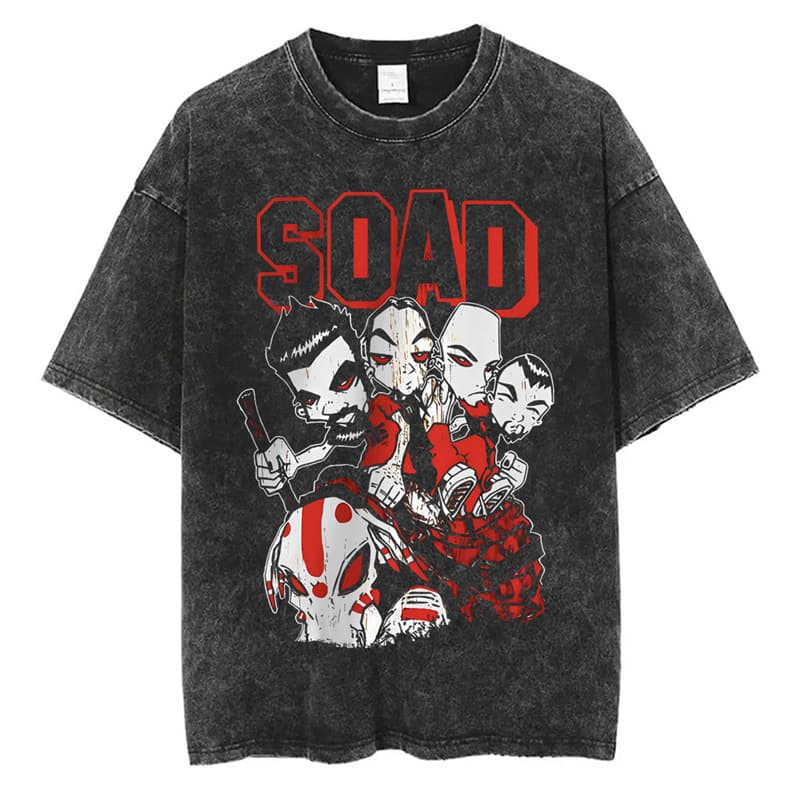 Washed Vintage System of a Down SOAD Graphic T-Shirt Men's Rock