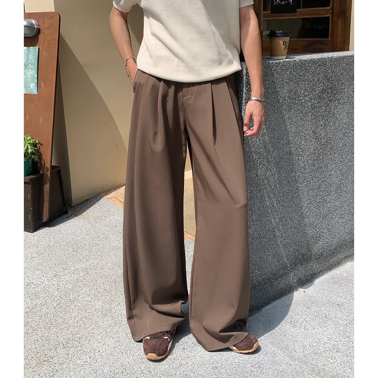 Autumn basic style trousers for men cleanfit straight loose suit trousers high street fashion brand wide leg casual trousers