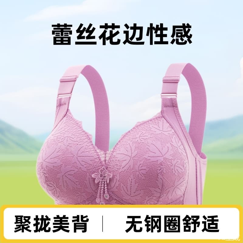 New Style Plus Size Wire-Free Adjustable Sexy Lace Trim Bra, Comfortable Side Support Push-Up Racerback Bra