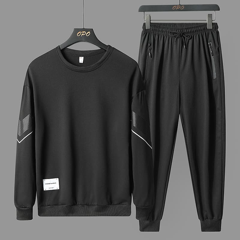 Spring and Autumn Sports Suit Men's Round Neck Casual Two-Piece Set Slim-Fit Simple Sweatshirt and Pants