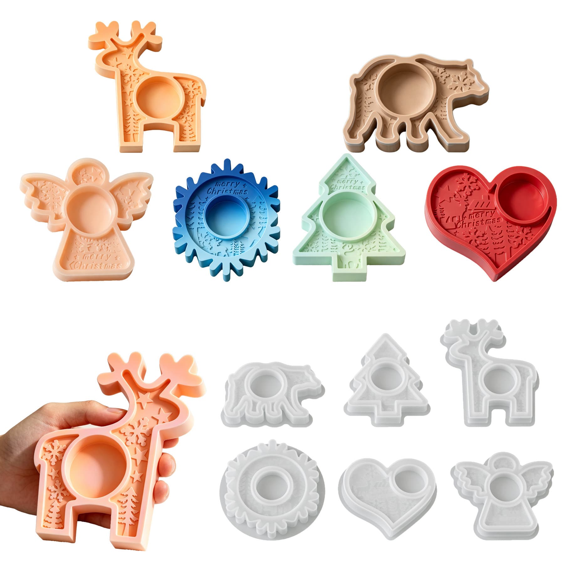 Cross-Border Angel Reindeer Snowflake Candle Holder Resin Silicone Mold, Christmas DIY Christmas Tree Polar Bear Candle Base