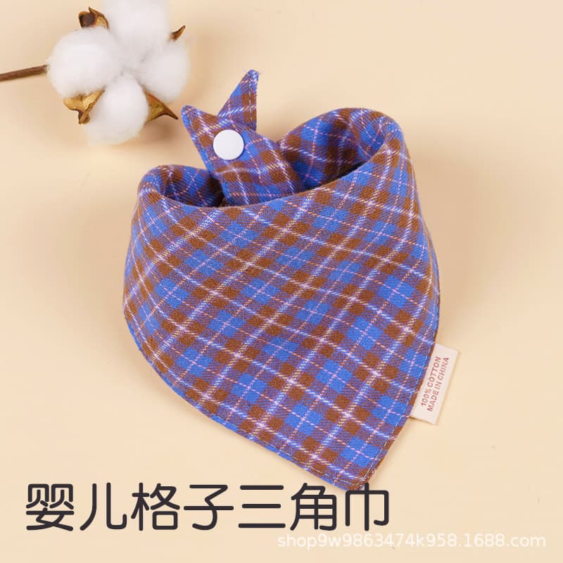 Baby pure cotton drool bibs triangle bibs snap double-layer bibs newborn children's scarf plaid all seasons