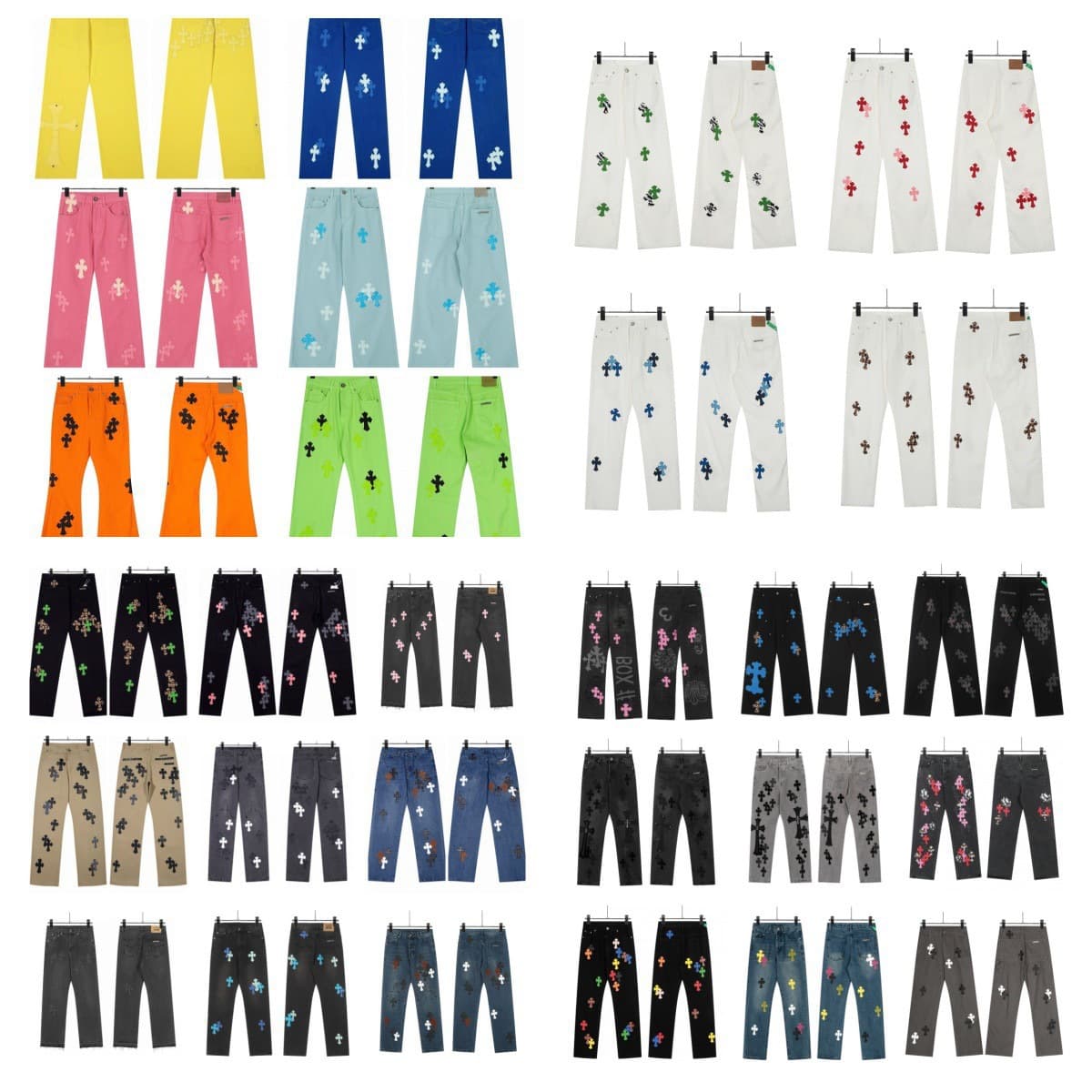 Correct Foreign Trade Version CH Kroko Cross Patch Embroidered Washed Jeans Couple Loose Denim Wholesale