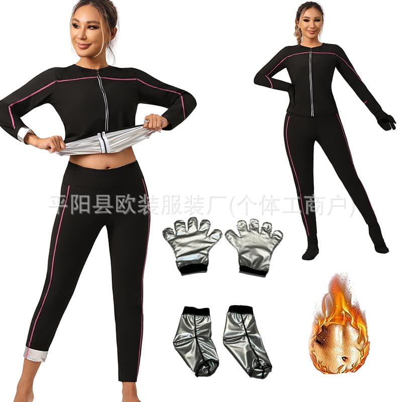 Cross-Border Sweat-Inducing High-Waist Shaping Pants Yoga Set, Sports Sweat-Inducing Zipper Long-Sleeve Fitness Sauna Suit