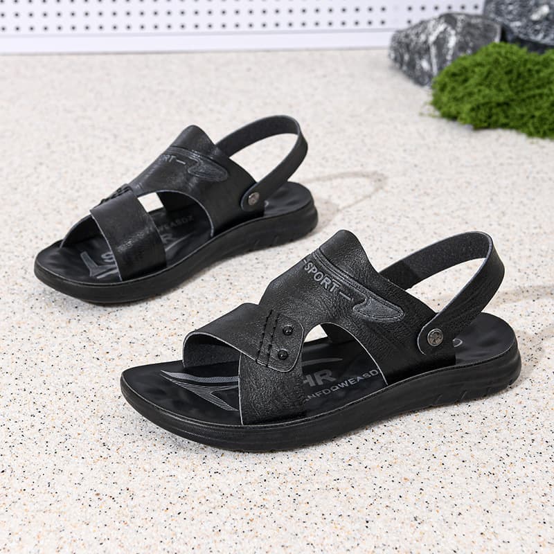 2026 Summer New Men's Two-Way Leather Sandals Breathable Anti-Slip Wear-Resistant Outdoor Casual Beach Shoes
