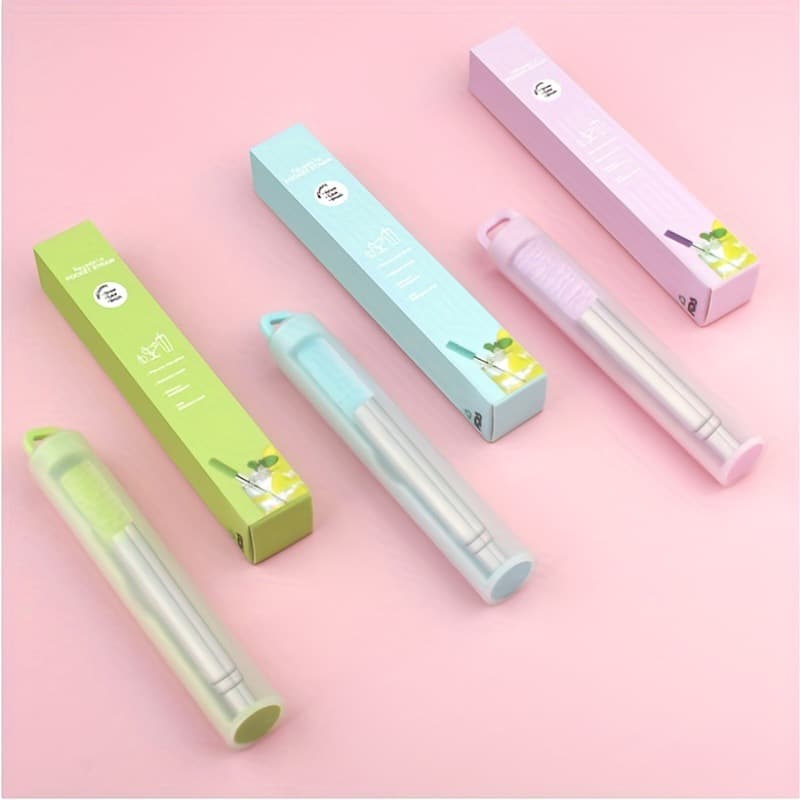 Cross-border New 304 Stainless Steel Telescopic Straw Portable PP Shell Eco-Friendly Foldable Straw