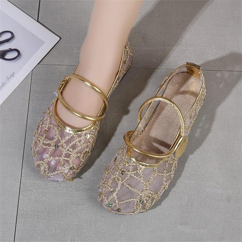 Summer New Flat Mesh Fisherman Shoes Breathable Toe-Covered Hollow Flats Casual Niche Soft Sole Lace Mesh Shoes