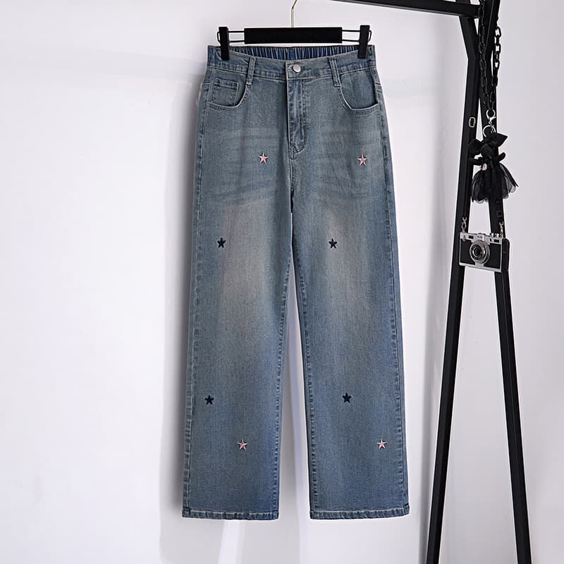 Plus Size Women's Jeans 200-300 lbs High Waist Slimming Casual Loose Fit Mom Jeans 3377