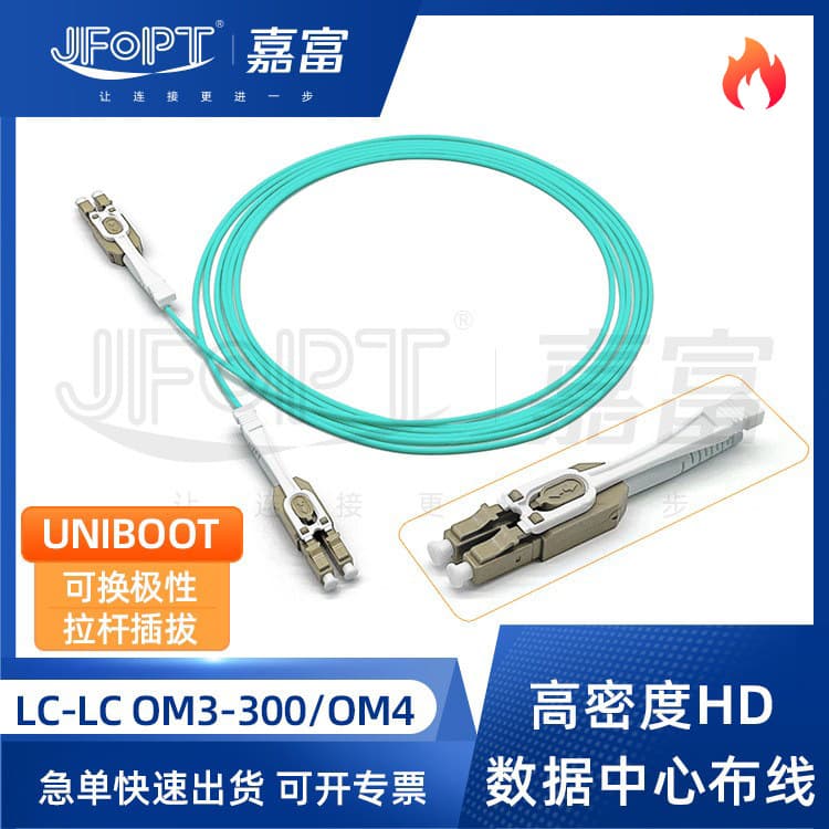 LC Duplex OM3/OM4 Single Tube Dual-Core UNIBOOT Fiber Patch Cable High-Density Lever Push-Pull Polarity Reversible