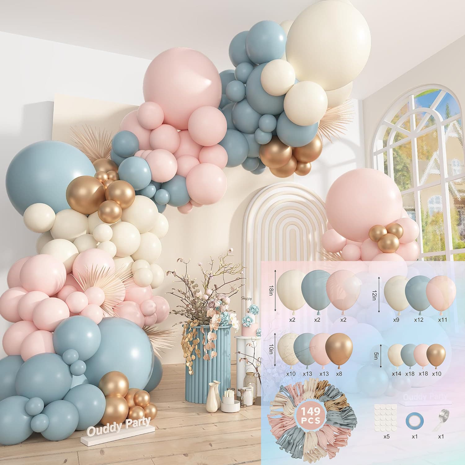 Cross-border Amazon Pink Bow Series Balloon Chain Garland Balloon Chain Set Party Birthday Decoration Set