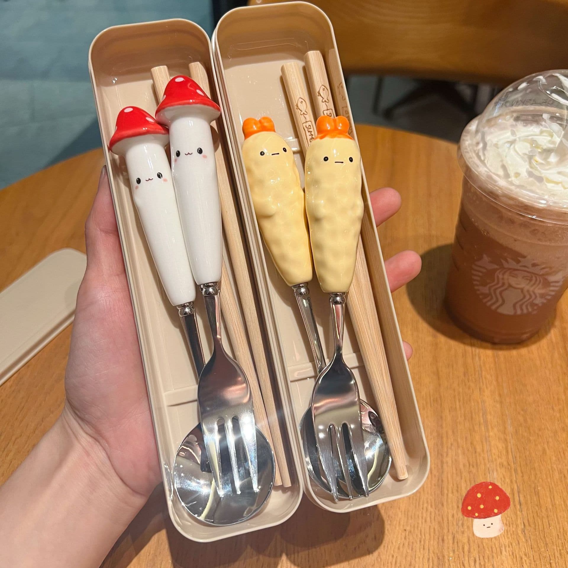 Cute Animal Chopsticks and Spoon Set, Stainless Steel Student Single-person Children's Fork Cutlery Portable Storage Box