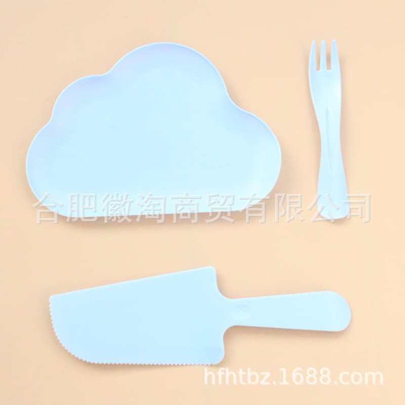 Wholesale Internet-Famous Cake Knife Fork Plate Set Tableware Cloud Plate Disposable Plastic Birthday Party Baking Supplies
