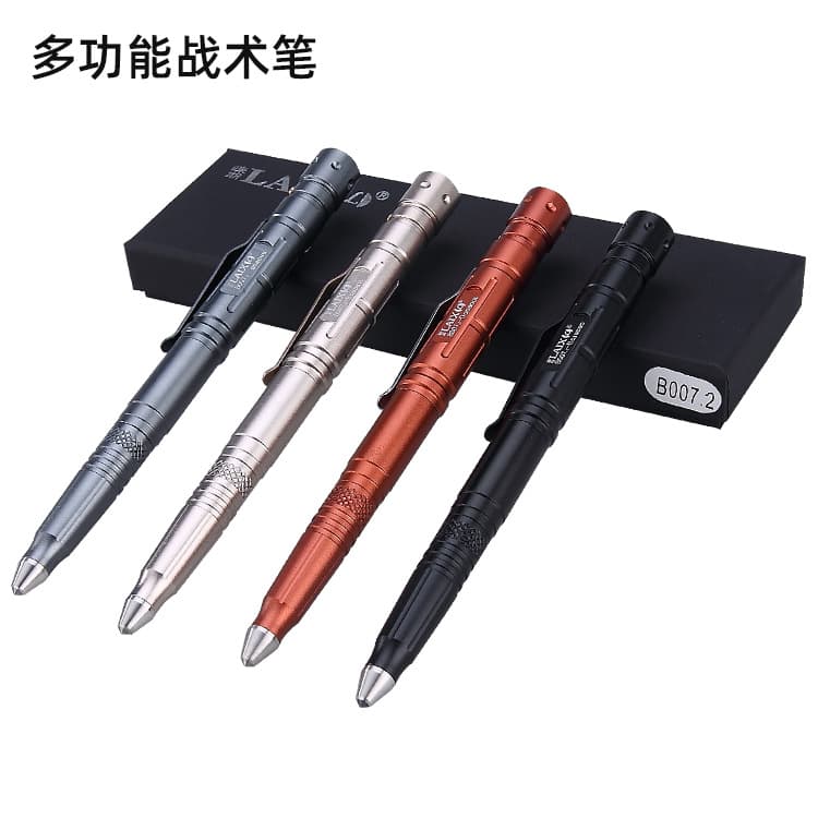 Tactical Pen Outdoor Aluminum Alloy Multi-Function Defense Pen Tungsten Steel Window Breaker Survival Tool with Light Ballpoint Pen Body
