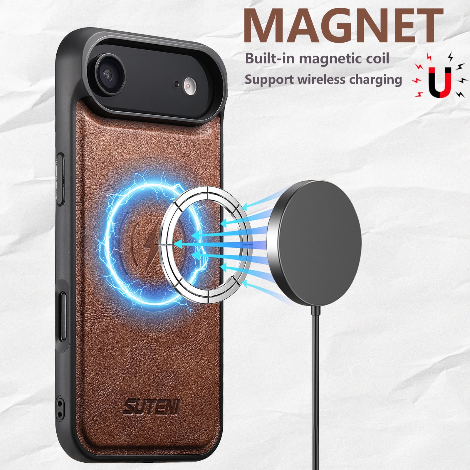 Suitable for iPhone 17 Pro Max Phone Case Samsung S26U Wireless Charging MagSafe Car Magnetic Leather Case
