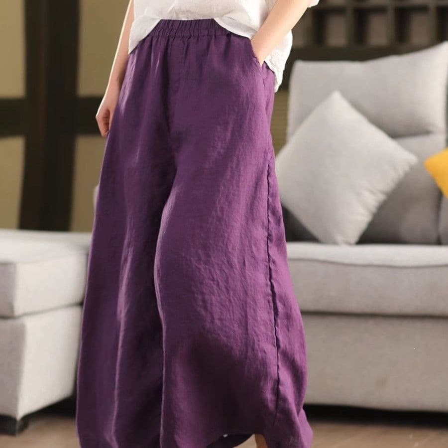 New Summer Casual Wide-Leg Pants for Women, Flowy, Versatile, Fashionable, Loose Fit, Slimming, Vintage Ankle-Length Trousers