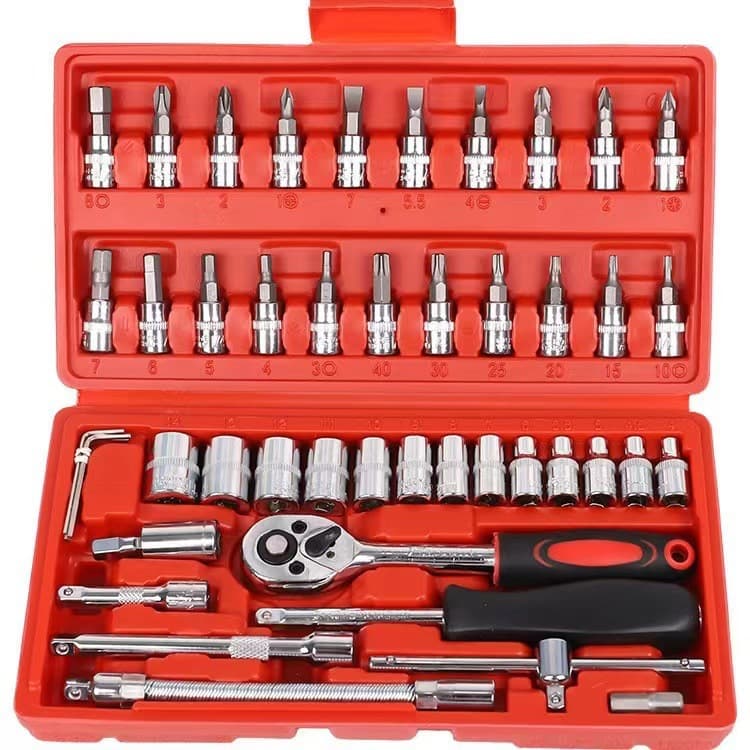 46. 53-Piece 1/4" Drive Socket Set Automotive Repair Tool Kit with Car Maintenance Wrench Set