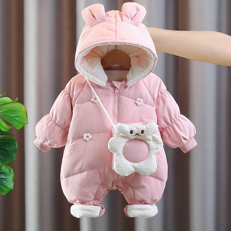 Baby Winter Outfit Set Fleece-Lined Thick Cotton Bodysuit for Newborn Girls Warm Princess Wear for Outdoor