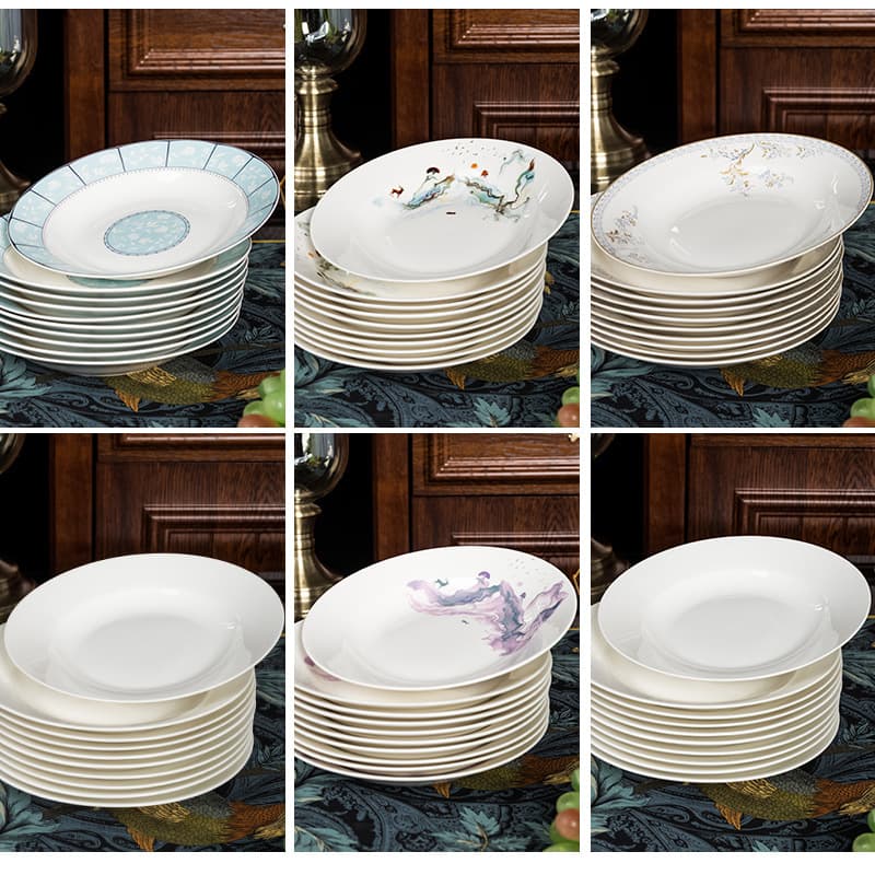 Ceramic dinner plate 8-inch plate dish preparation ins tableware soup plate logo customized wholesale household cute soup basin set