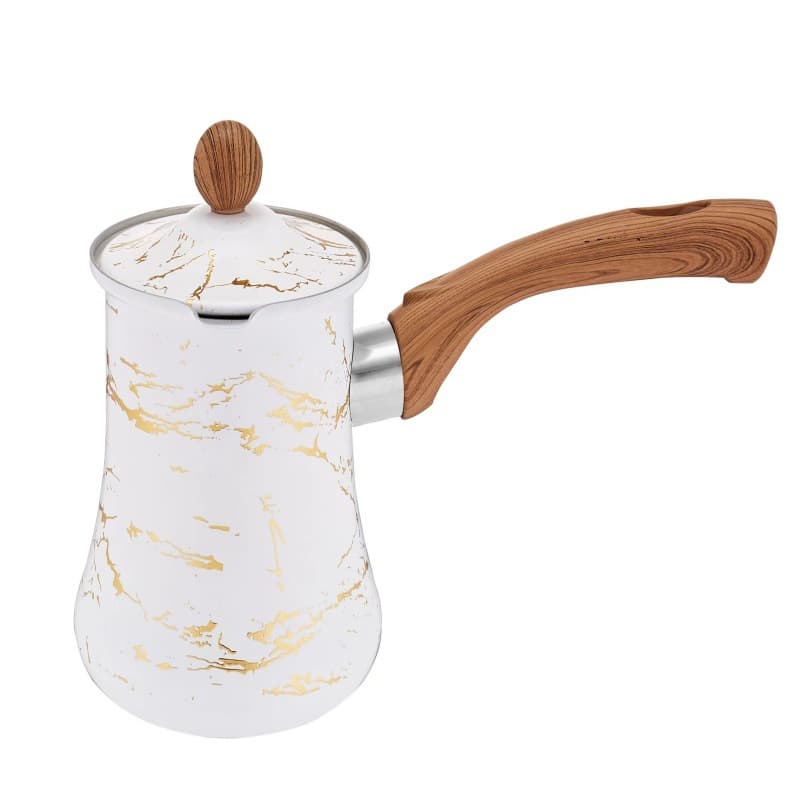 Factory Wholesale Turkish Coffee Pot Stainless Steel Coffee Milk Pan Latte Art Cup Wood Grain Handle Milk Pitcher Coffee Set Cross-Border