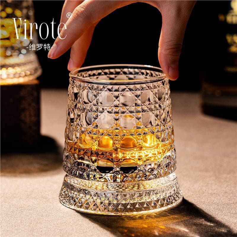 Verote light luxury high-end whiskey glass rotating cup foreign wine glass crystal glass household rotating beer cup