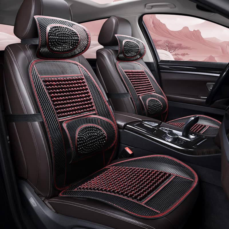 Car Seat Cushion Summer Cool Mat Wood Bead Ventilated Seat Pad Ice Silk Breathable All-Season Universal Truck Seat Cover