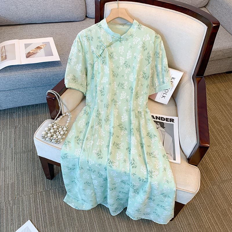 Women's Clothing Supplier Factory Wholesale Drop Shipping Plus Size Summer Cheongsam Dress Retro Floral Dress X2595