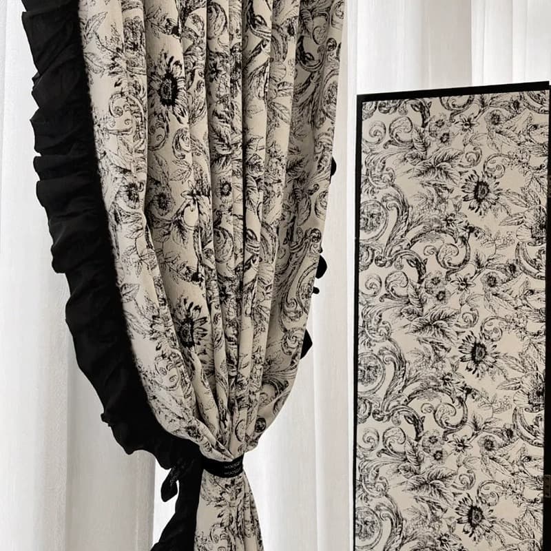 Shaoxing Curtains, French Vintage Chenille Yarn-Dyed Jacquard, Black and White American Blackout Bedroom, Living Room Bay Window Finished Curtain
