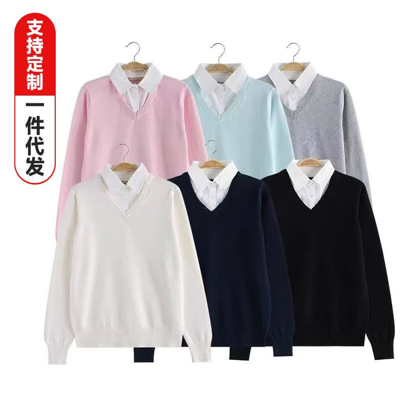 Autumn/Winter JK Uniform Pullover Sweater Women's, Japanese Style Solid Color V-Neck Knitwear Inner Layer Top Long-Sleeve, Ready Stock Wholesale