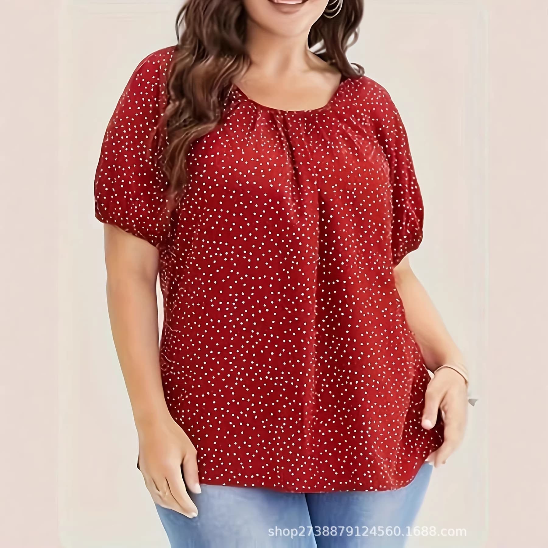 Amazon T-Shirt 2026 European and American Cross-Border Independent Site Women's New Polka Dot Ruffle Sleeve V-Neck Popular Women's Top