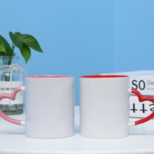 Heart-shaped Handle Inner Color Ceramic Mug Factory Direct Supply Coated Heat Transfer Sublimation Custom Logo Coffee Mug