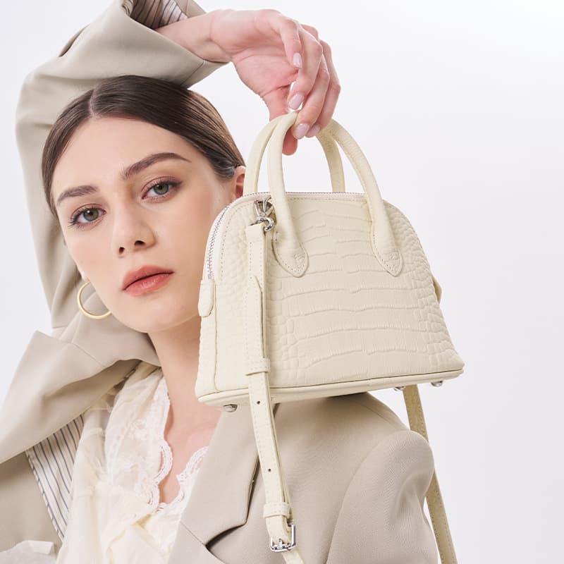 Crocodile pattern shell bag first layer cowhide handbag large capacity commuter genuine leather women's bag single shoulder crossbody bowling bag