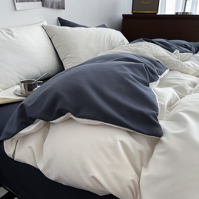 New Solid Color Bedding Set, Washed Cotton, 4-Piece Set, 3-Piece Set, Flat Sheet, Fitted Sheet, Duvet Cover, Single Piece, Summer Wholesale