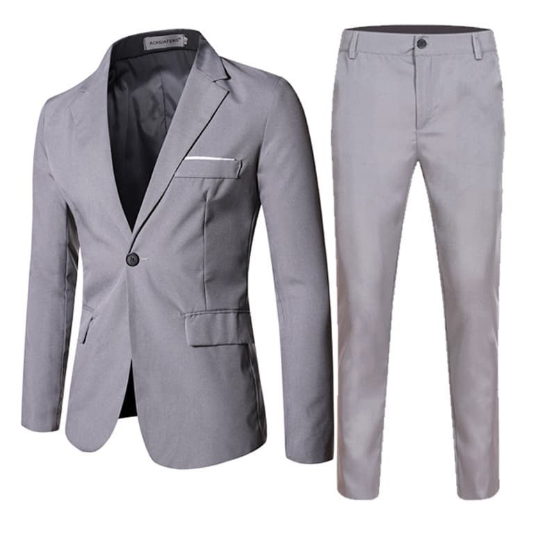 Casual Slim Fit Men's Two-Piece Suit Set in Solid Colors Business Formal Wear Polyester Blend Fabric Suitable for All Seasons