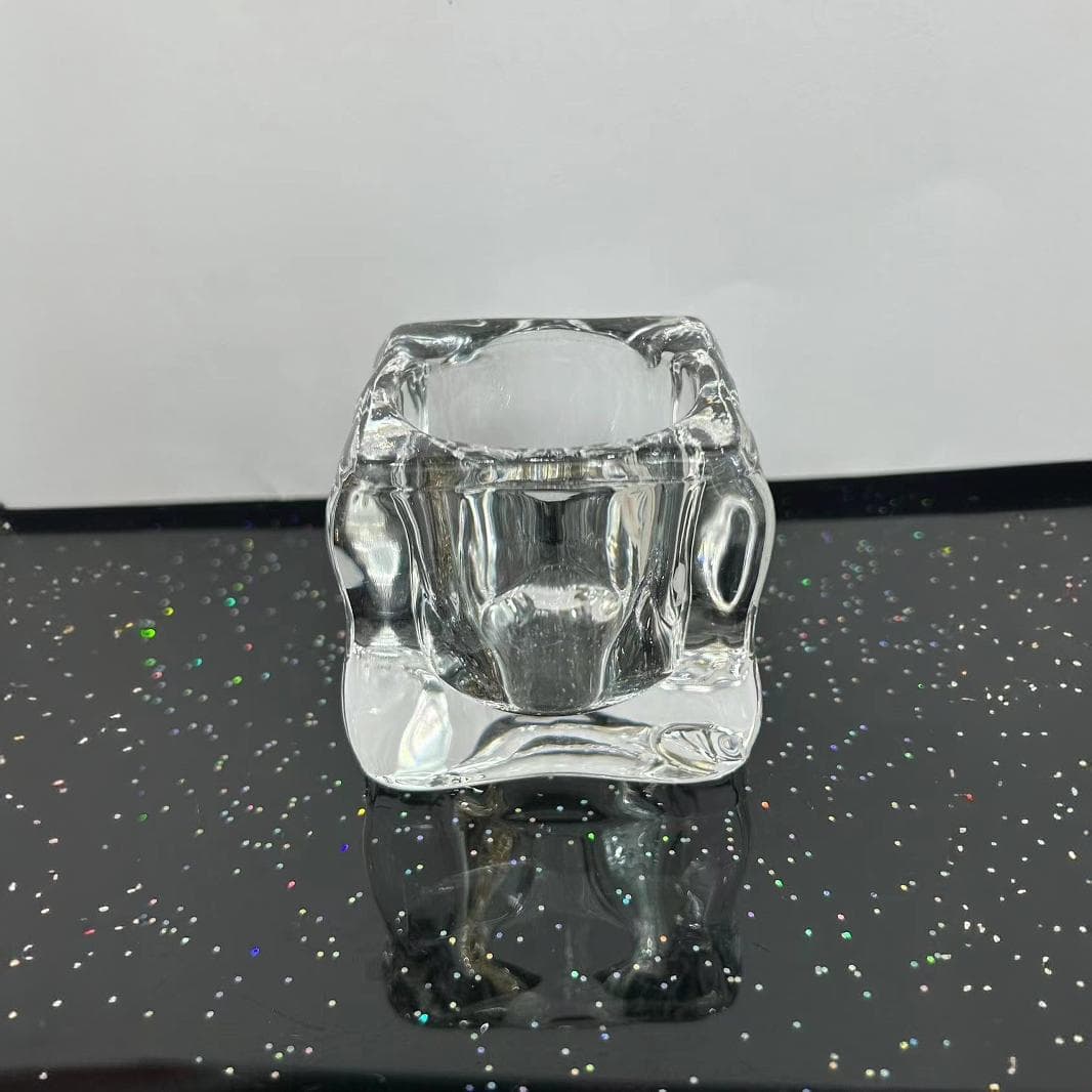 Candle holder aromatherapy cup in stock special-shaped transparent crystal glass storage jar romantic wax stand cup imitation ice cube ornaments