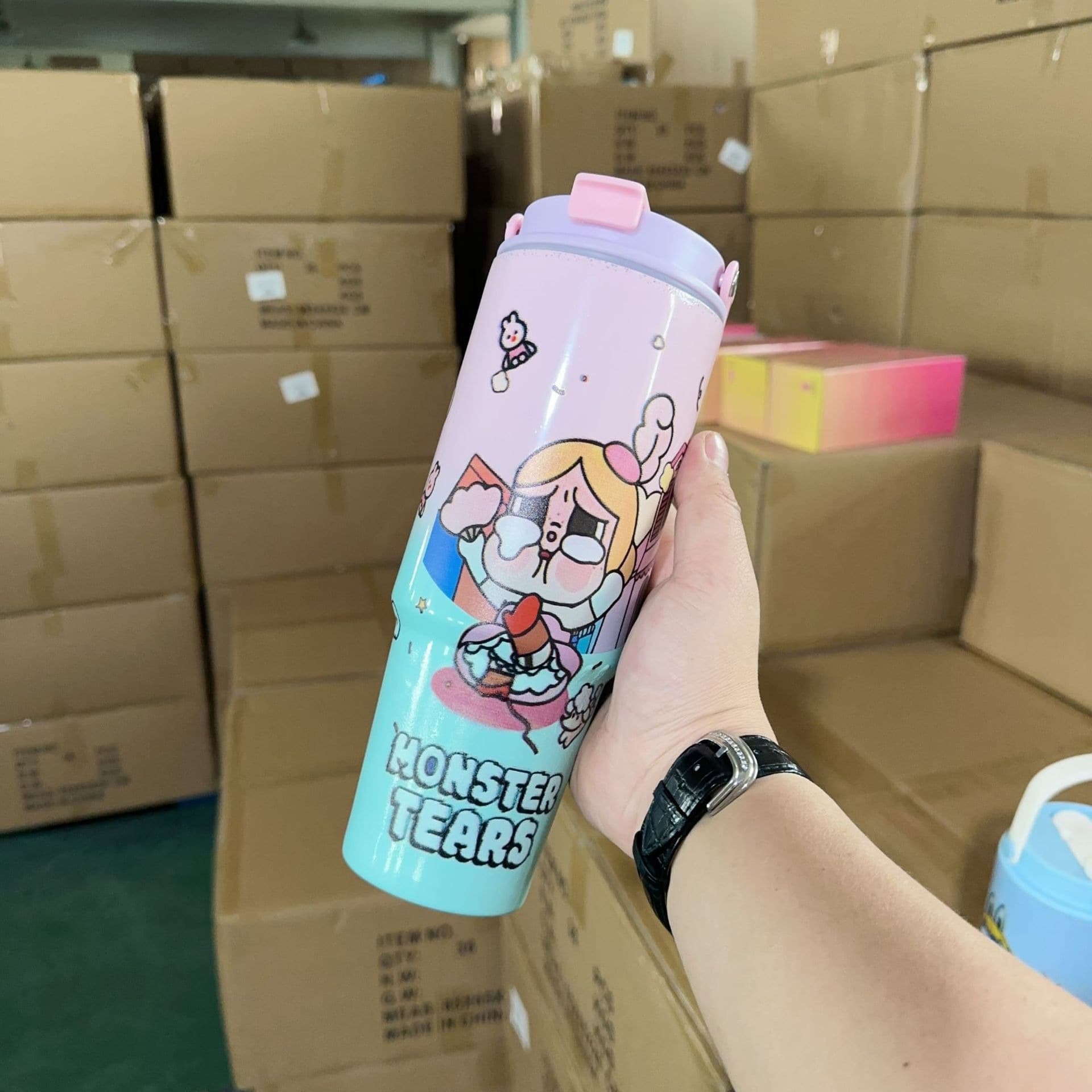 Cross-border New 30oz Dual-Drink Handle Cup Cartoon Pattern Car Cup 304 Stainless Steel Car Ice Master Cup Mini