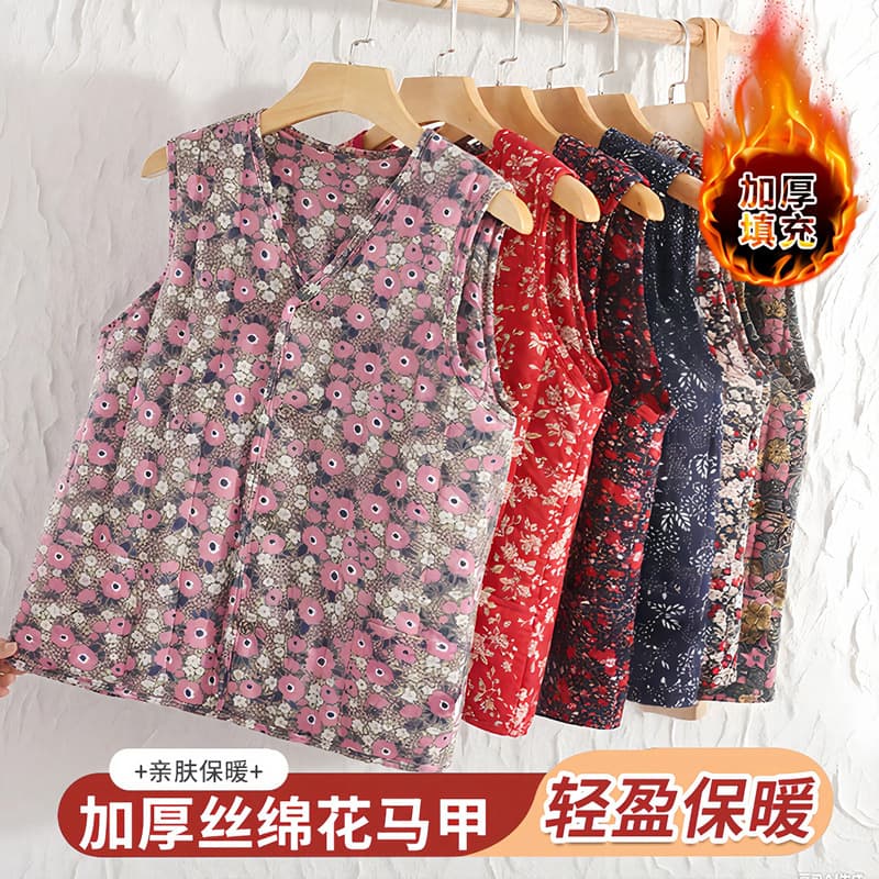New Style Middle-Aged and Elderly Vest Mom Grandma Floral 2025 Chinese Thick Cotton Jacket Women's Winter Warm Sleeveless Vest