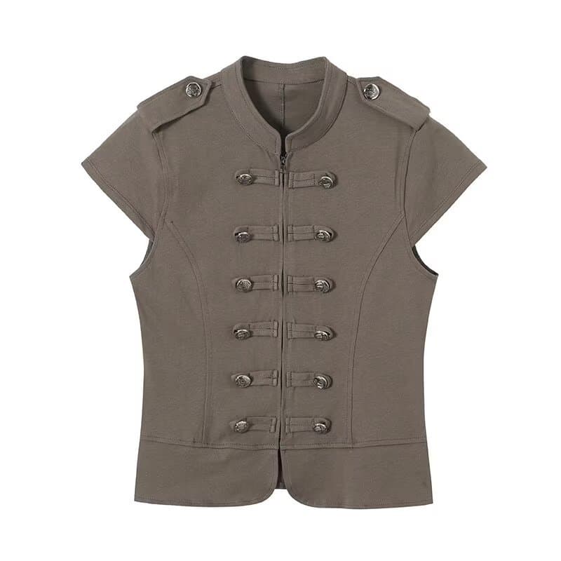 Pb&Za New Women's Clothing European and American Style Stand-Up Collar Zipper Button Short-Sleeve Vest Versatile Stylish Top 0264038