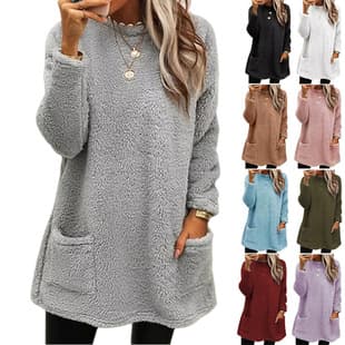 2026 Europe America Amazon Independent Station TEMU Cross-Border New Women's Clothing Long Sleeve Pocket Fleece Sweatshirt T-Shirt Top