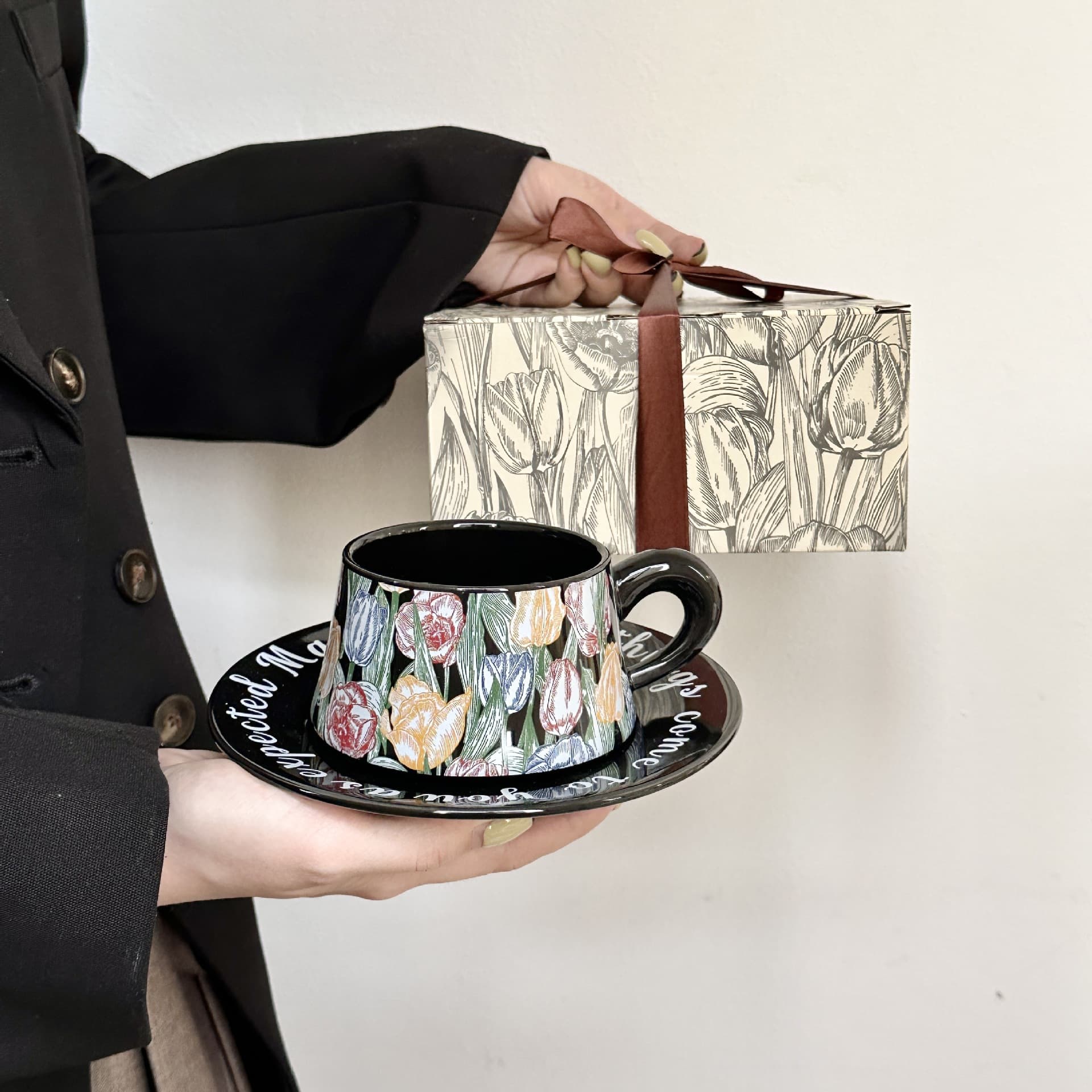 Small Gift with Logo, Practical Event Coffee Cup and Saucer, Engagement Wedding Return Gift, Team Building Souvenir Cup