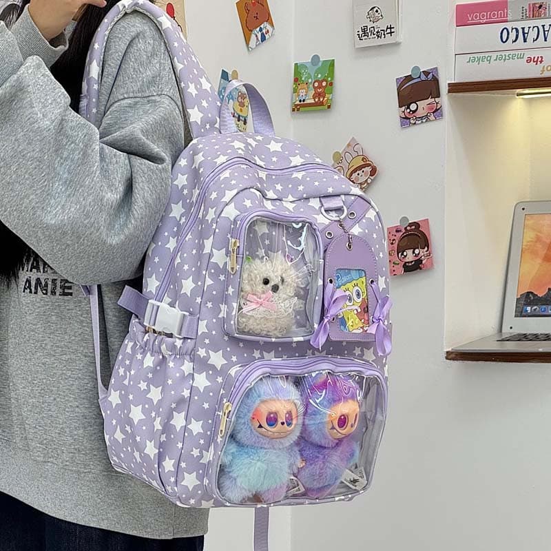 Ita-bag Backpack for Middle School Girls Star Pattern Large Capacity for College and High School Students Daily Doll Bag