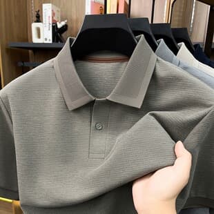 Men's Short Sleeve Polo Shirt Old Money Style Casual Lapel T-Shirt Summer Middle-Aged Knitwear Half Sleeve Top