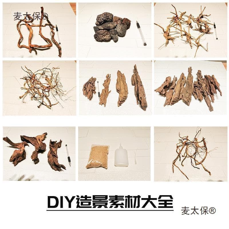 Aquascaping Materials: Driftwood, Volcanic Rock, Manzanita Wood, Shrimp Wood, Skeleton Glue, Root Fibers, Grass Tank Materials, Leimaitai Bao
